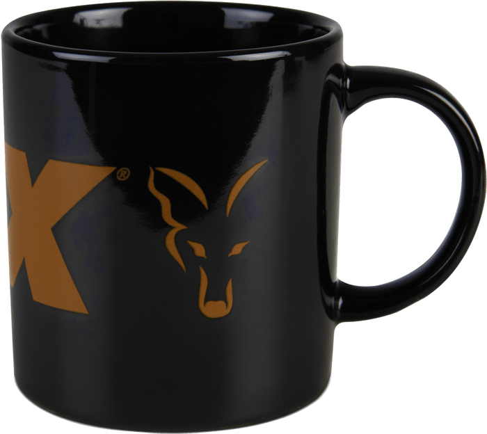 Taza de cerámica con logo negro y naranja