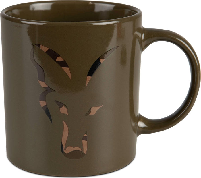 Taza de cerámica con tapa verde y camuflaje
